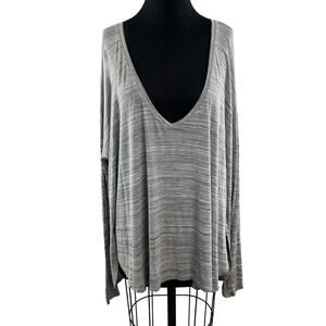 Feel The Piece Gray Long Sleeve Top Space Dye V-Neckline Pullover Size S Small